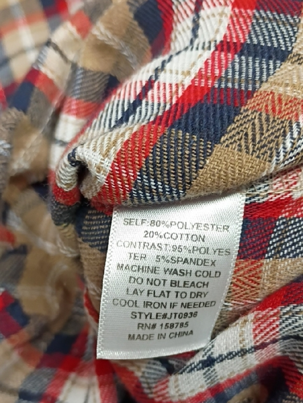 Plaid Button-Down Shirt with Graphic Back - Beige, Red & Gray - Picture 3 of 9